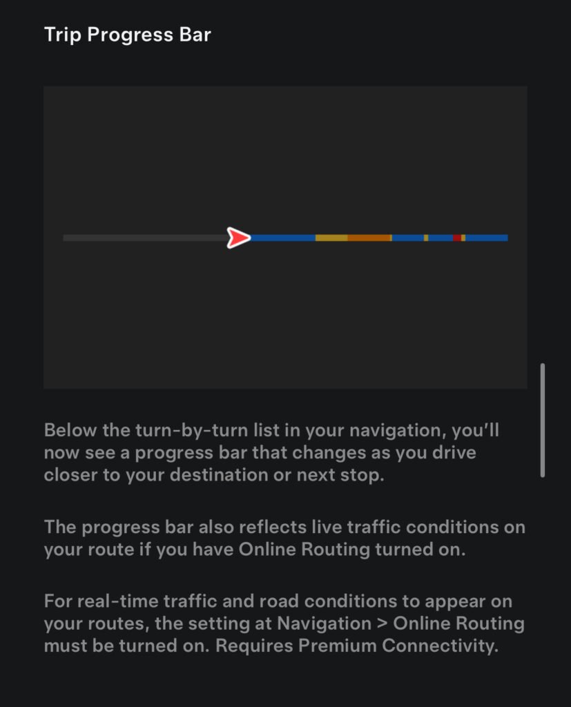 Tesla software update 2024.14 in Australian Model Y. Trip Progress Bar